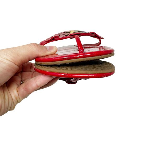 TORY BURCH Red Rainbow Patent Leather Miller Sandals Logo Medallion Size 7 - Picture 6 of 7